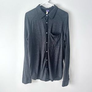 Ibex Charcoal Gray Button Front Collared Shirt 100% Merino Wool Outdoor Active